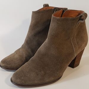 Madewell Womens Ankle Booties Suede Zip Stack Heel Western Almond Toe Sz 8 Beige